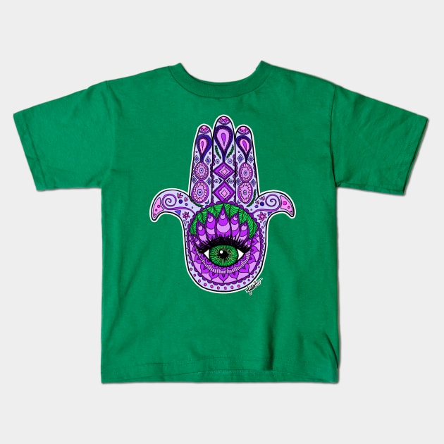 Purple Hamsa Hand Kids T-Shirt by julieerindesigns